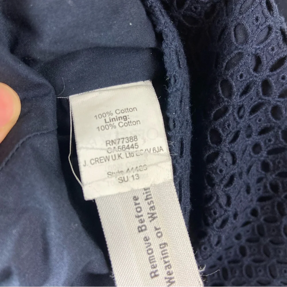 J Crew‎ Navy Blue Cotton High Next Eyelet Sheath Dress Size 0 Party Wedding - Picture 10 of 10